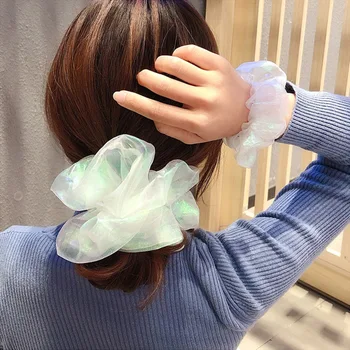Korėjos Mados Saldus Mielas Mergaičių Hairbands Spalvinga Blizgus Organza Elastinga Kaspinai, Siuvinėta Gėlių Juostas Moteris Priedai
