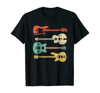 Vintage Retro Bosinė Gitara T-Shirt Bosistas Žaidėjo Marškinėliai