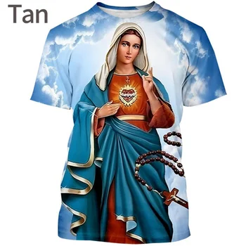 3D Jėzaus Kristaus, Mergelės Marijos Atspausdinta Marškinėliai Dievo Motinos Grafinis T-shirts Vaikas Mados trumpomis Rankovėmis, Harajuku Drabužių Viršūnes Tees