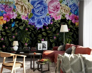 beibehang Užsakymą foto tapetai, freskos ranka-dažytos vintage spalvos rožių TV fono sienos dokumentų namų dekoro papel de parede