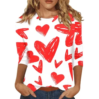 Moterų Naujų Mados Spausdinimo 3/4 Rankovėmis Print T-Shirt Slim Top Atsitiktinis Viršūnės Viršuje Moterų Mados Palaidinė 2023 Marškinėliai Moterims Y2k