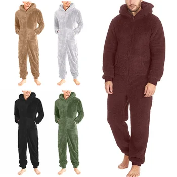 L-4XL 5Styles Sutirštės Pliušinis Gobtuvu, Užtrauktukas ilgomis Rankovėmis Jumpsuit Atsitiktinis Palaidų Montavimo Šiltas Žmogus, Rudenį, Žiemą šilta Pižama Sleepwear