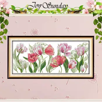 Pavasario Tulpės Modelius Skaičiuojami Kryželiu Rinkinys 