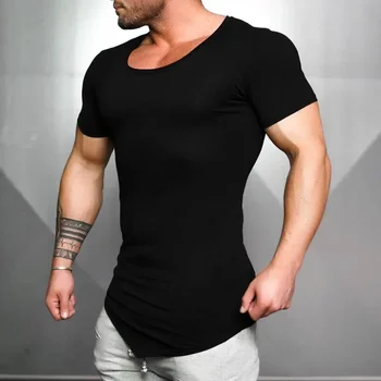 A3140 Mens Fitneso Stora t-shirt Medvilnės Slim fit marškinėliai vyrų Kultūrizmas