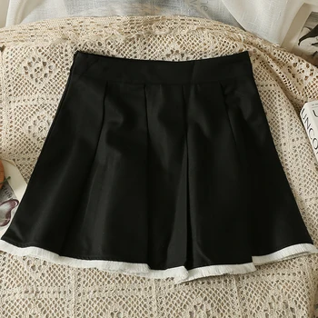 Vasaros korėjos koledžo stilių-line anti-glare aukšto juosmens klostuotas sijonas moterims