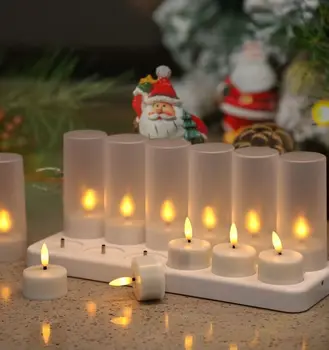 Pakuotėje yra 12 LED Įkrovimo Arbata Žibintai 3D viko Žvakių šviesoje 10-Raktas Nuotolinio duomenų valdytojas w/Laikmatis Votive apšvietimo Vestuvių stalo Dekoras
