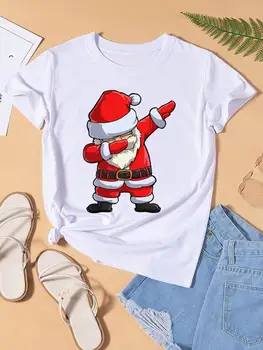 Santa Claus Tendencija Mielos Moterys Tee Viršų Mados Lady Naujųjų Metų Shirt Spausdinti Kalėdų Atostogų Drabužių, Rūbų, Grafinis T-shirts