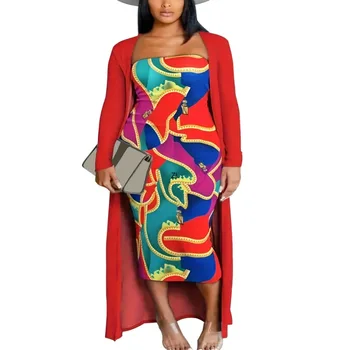 2 Gabalas Rinkiniai Afrikos Suknelės Moterims Naujos Vetement Femme Dashiki Spausdinimo Spalva Suknelė Afrikos Drabužius Dashiki Ankara Ponios Suknelės