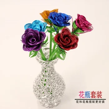 Aliuminio viela amatų, rožės, metalo vielos, rankomis austi vazos, Valentino Dienos dovanos, namų dekoracijos