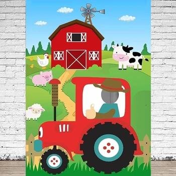 Fotografija Ūkio Tema Nuotrauka Durų Reklama Ūkio Traktoriaus Gyvūnų Apsimesti Žaisti Šalies Žaidimas Plakato Fone Gimtadienio