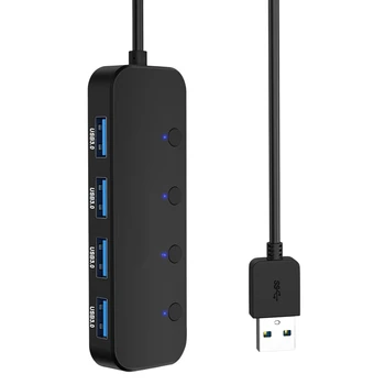 USB Hub 4 Prievadai USB 3.0 5Gbps Hub Splitter Vienos Iki Keturių Extender Su Nepriklausomu Elektros Jungiklį Ir ATVEDĖ Nešiojamas KOMPIUTERIS