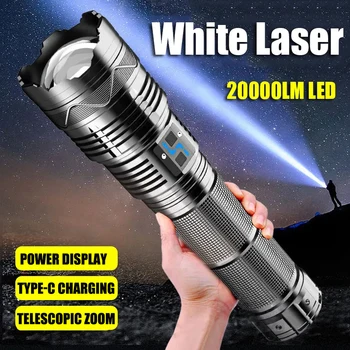 Galingas LED Baltos spalvos Lazerio Žibintuvėlis Super Ryškus Priartinimas Taktinis Žibintuvėlis Tipas-C Įkrovimo Galia Rodomas Lauko Kempingas Lempa