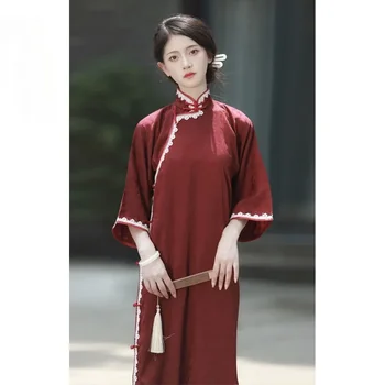 Tradicinis Kinų Čing Dinastija Cheongsam Suknelė Moterims Trumpomis Rankovėmis Raudona Gėlių Elastiniai Nėriniai Šiuolaikinės Qipao Vakaro Suknelės