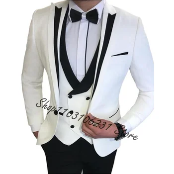 Tailor-Made Jaunikis Tuxedos 3 Gabalas Slim Fit Vyrų Kostiumai Prom Vestuves Atsitiktinis Vyrų Kostiumai Švarkas Liemenę, Kelnes Trajes De Hombre