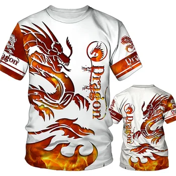 Vyriški T-shirt Vasaros Kūrybinės Ugnies Drakonas Harajuku 3D Spausdinimo Mados Įdomus O-kaklo trumpomis Rankovėmis Viršuje Hip-Hop Street Laisvus Drabužius