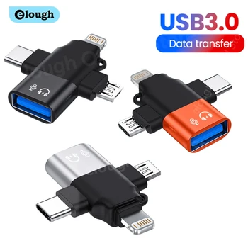 Elough 3 in 1 USB 3.0 C Tipo Adapteris OTG Žaibo Micro C Tipo Male į USB Moterų Greito Įkrovimo Konverteris, Skirtas iPhone Samsung