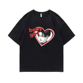 Myliu Baby Girl Rivaille Akermano Grafinis Marškinėlius Anime Ataka Titan Print T-shirt Vyrai Moterys Manga Atsitiktinis Negabaritinių O-kaklo Tees