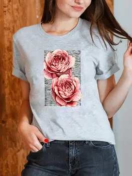 Akvarelė Gėlių Gėlių Stiliaus trumpomis Rankovėmis Atspausdintas Moterų Drabužių Moterų T Mados Atsitiktinis Tee Vasaros Drabužių Grafinis T-shirts