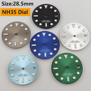 NH35 dial watch dial 28,5 mm žalios šviesos rinkimo tinka NH35 judėjimo žiūrėti reikmenų taisymo įrankis