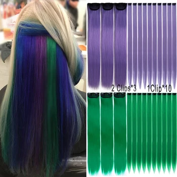 Tiesiai Vaivorykštė 16Clips Plaukų Plėtinių Spalvos Plaukai Sintetiniai Įrašą-į HairPiece Flase Pabrėžti Netikrą Įrašą apie Plaukų Gilrs