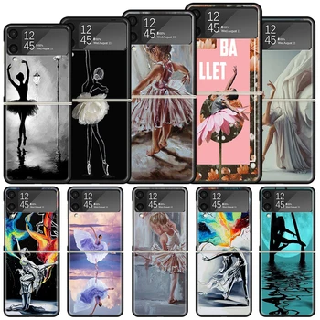 Ballerina Baleto Šokių atsparus smūgiams Hard Case For Samsung Galaxy Z Apversti 4 5 3 5G Telefono Dangtelį Z Flip3 Flip4 Flip5 Juoda Fundas