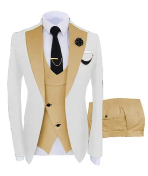 3 Gabalus Vyrų Kostiumas 2023 Piko Atvartas Slim Fit Atsitiktinis Tuxedos Jaunikis individualų užsakymą (Švarkas+Kelnės+Liemenė), Pilnas komplektas Elegantiškas kostiumas vyrams