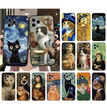 Van Gogh Gustav Klimt Mona Lisa Įdomus Katė Telefono dėklas Skirtas iphone 15 14 Pro Max 13 12 11 Pro Max XSMax XR 12 13 mini 14 Shell Plus