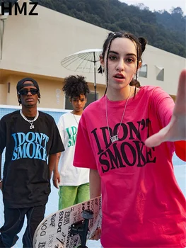 HMZ I Don ' t Smoke Asmenybės Hip-Hop T-Shirt Moterims/Vyrams Medvilnės Atsitiktinis Tshirts Mados Drabužių Streetwear Tees Prarasti Negabaritinių Viršų