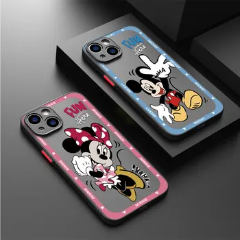 Telefono dėklas Skirtas Apple iPhone 15 14 13 11 12Pro 7 XR X XS Max 8Plus 6 7 SE 14 Juoda Matinė Funda Shell Mickey Minnie Daisy Duck Maišeliu