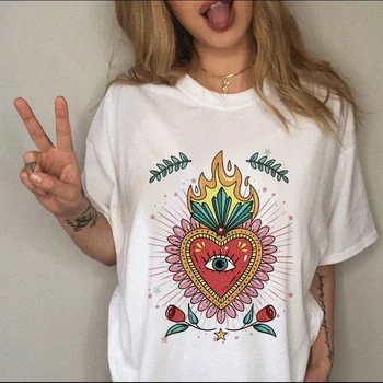 Moterų Viršų Mados Tee Meilė Širdies Naują Stiliaus Tendencijos Drabužius Atsitiktinis Vasaros Moterų Drabužių trumpomis Rankovėmis Spausdinti Marškinėlius Grafinis T-shirt