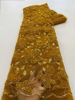 Prabangus Afrikos Blizgančiais Nėrinių Audinys, Aukštos Kokybės 2024 Sunkiųjų Karoliukai Siuvinėjimo Prancūzijos Tiulio Nėrinių Nigerijos Vestuvių Suknelę Siūti Xz