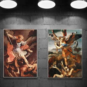 Mykolo Arkangelo Senovinių Plakatų Nuotraukas Kambarį Namų Dekoro Krikščionių Religijos Angelas Drobės Tapybos Sienos Menas