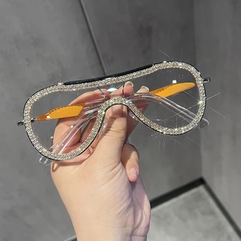 Vienas Gabalas Steampunk akiniai nuo saulės moterims 2022 Prabanga Rhinstone Moterų Akiniai, Kurių Rėmeliai, skaidraus Lęšio Atspalvių oculos