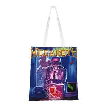 Megadeths Ilsisi Ramybėje Mėlyna Bakalėjos Nešti Pirkinių Krepšys Moterims Užsakymą Roko Grupė Drobės Peties Shopper Bags Didelių Pajėgumų Rankinės