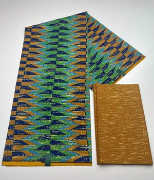 4+2yards Afrikos Aukso Vaškas Ankara Audinys 100% Medvilnės Tissu Pagne Medžiagos Batikos Nigerijos Spaudinių Siuvimo Suknelė X1216-2