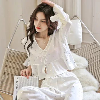 Iki 2023 M. Pavasarį Nauja Pižama Pour Femme Nightown Nėrinių Palace Stiliaus Sleepwear Laepl Satino Namų Drabužius Ilgomis Rankovėmis Pižamos Naktiniai Drabužiai