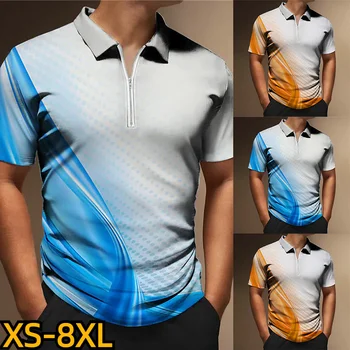 2023 Street Style Serijos Drabužius Atvartas, Viršuje Vyrų Mados Polo Marškinėliai Vasarą trumpomis Rankovėmis Atsitiktinis 3D Skaitmeninis Spausdinimas Zip T-shirt