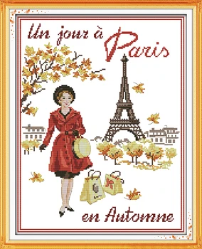 Paryžiaus rudens kryželiu rinkinys 14ct 11ct skaičius atspausdinta drobė siūlės siuvinėjimo 