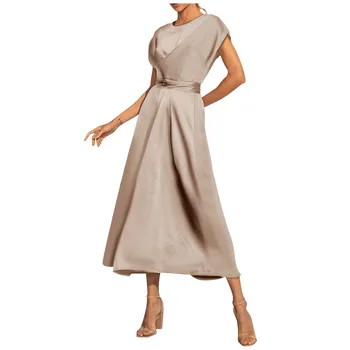 Moterų Suknelė 2023 Satino Bžūp Rankovėmis Wrap Elegantiškas-line Flowy Vestuvių Svečių Oficialų Maxi Suknelė Aukštos Kokybės, Prabangos Ilgos Suknelės